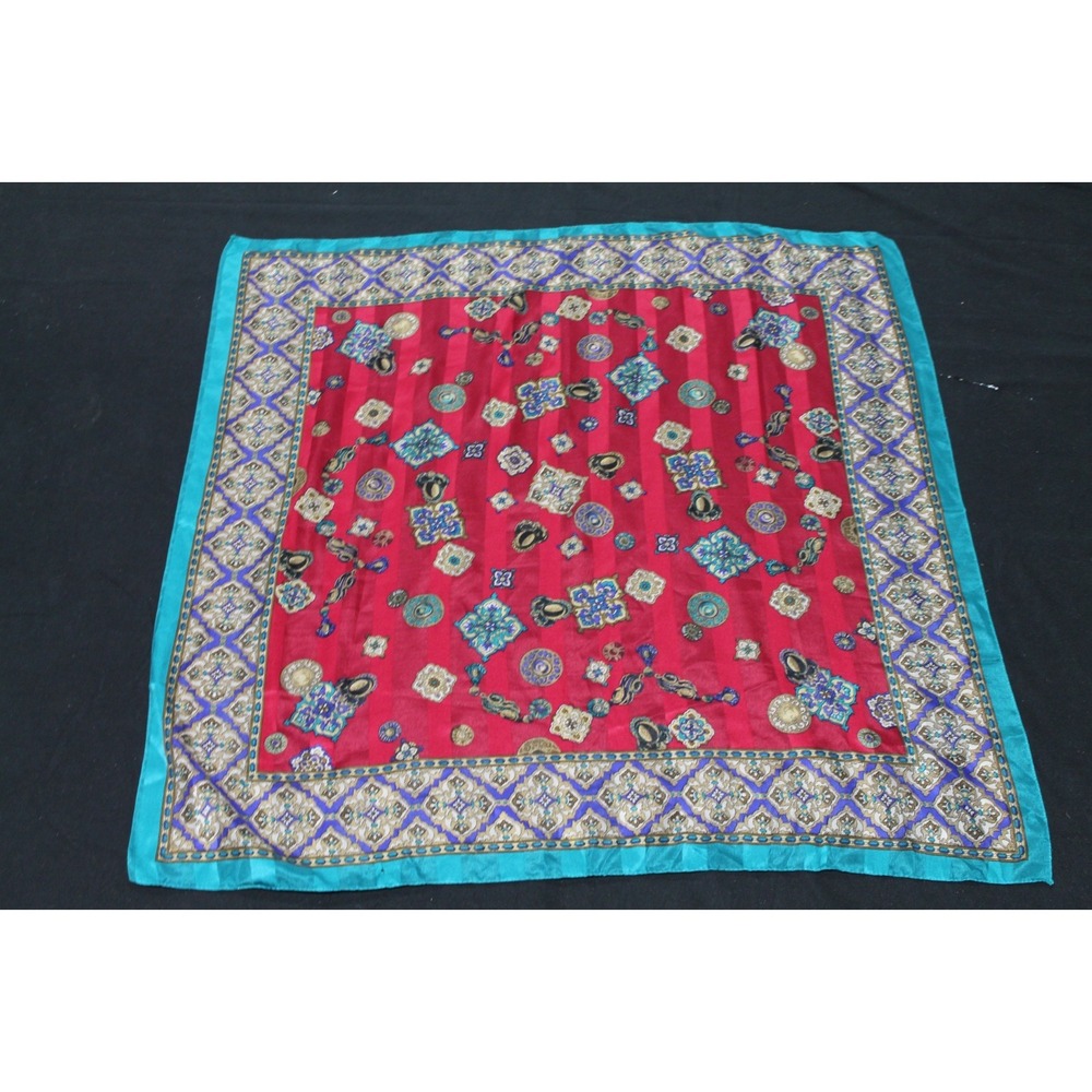 Berkshire Scarf 30x30 Red Turquoise Purple Medallion Jewelry Print Made In Italy